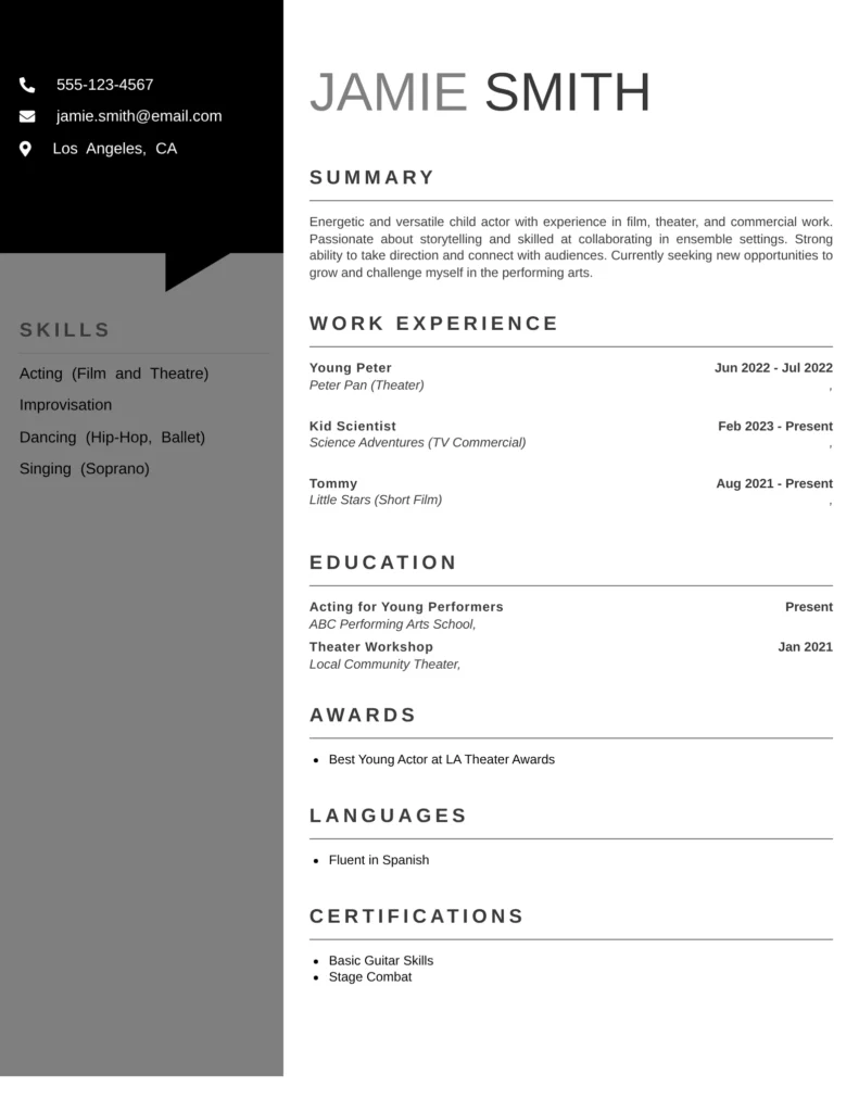 Child Actor Resume Template