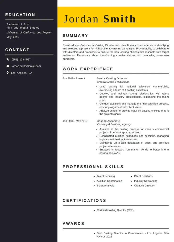 Commercial Casting Director Resume Template