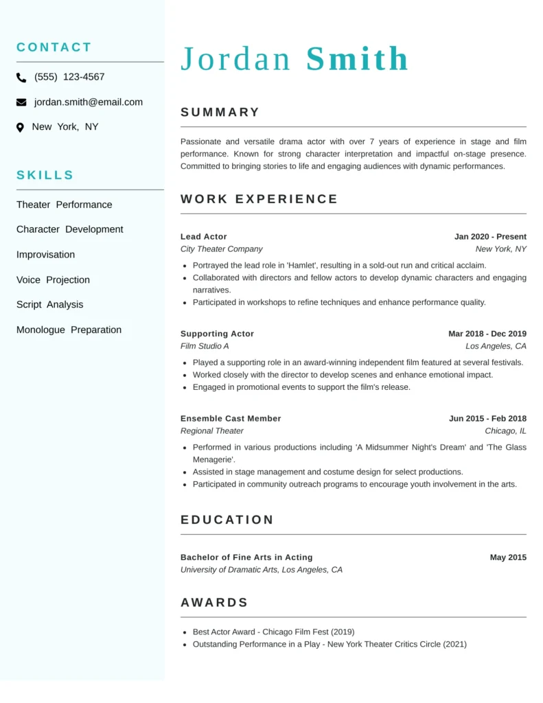 Drama Actor Resume Template