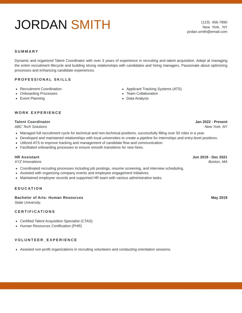 Talent Coordinator Resume Template