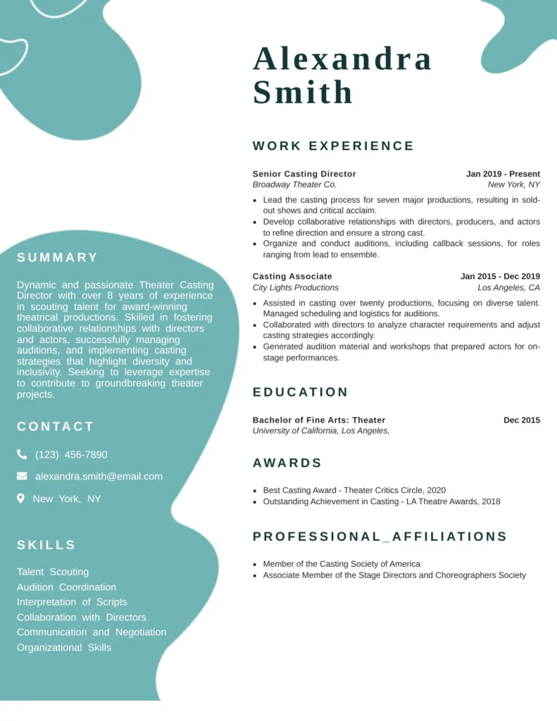 Theater Casting Director Resume Template
