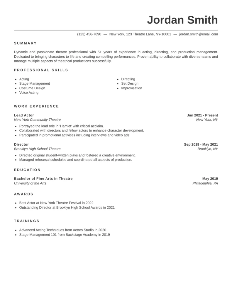 Theatre Resume Template