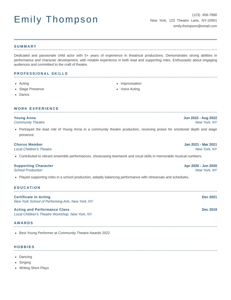 Theatre Child Actor Resume Template