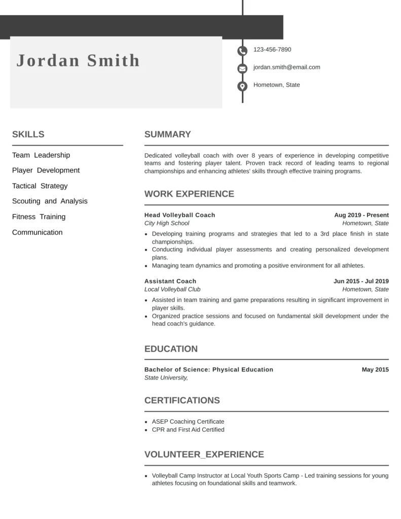 This resume is effective as it clearly outlines relevant coaching experience, specific achievements, and strong skills that are key in the volleyball coaching field. The structured format allows for quick reference, and the inclusion of certifications emphasizes a commitment to professional development. Overall, it presents a well-rounded candidate.