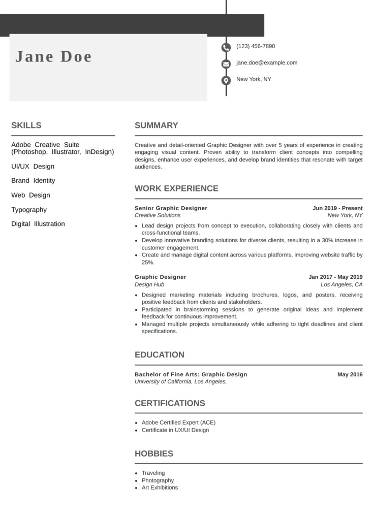 professional graphic designer resume template in Word with clean modern layout for branding, UI UX, and creative design careers