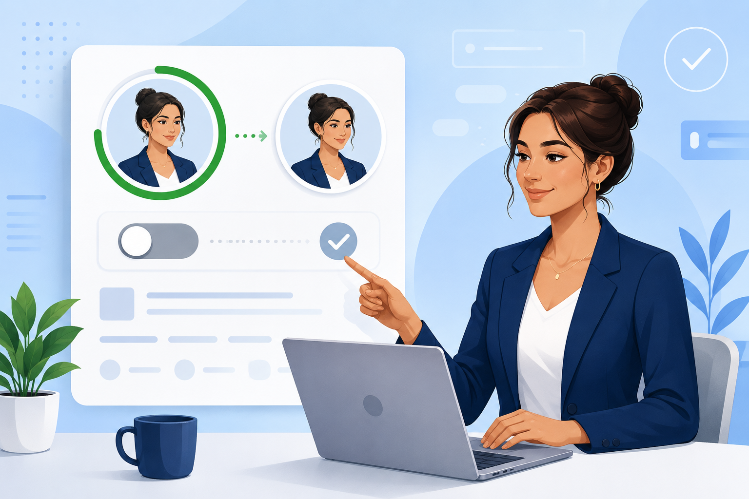 Professional removing the green Open to Work frame from an online profile