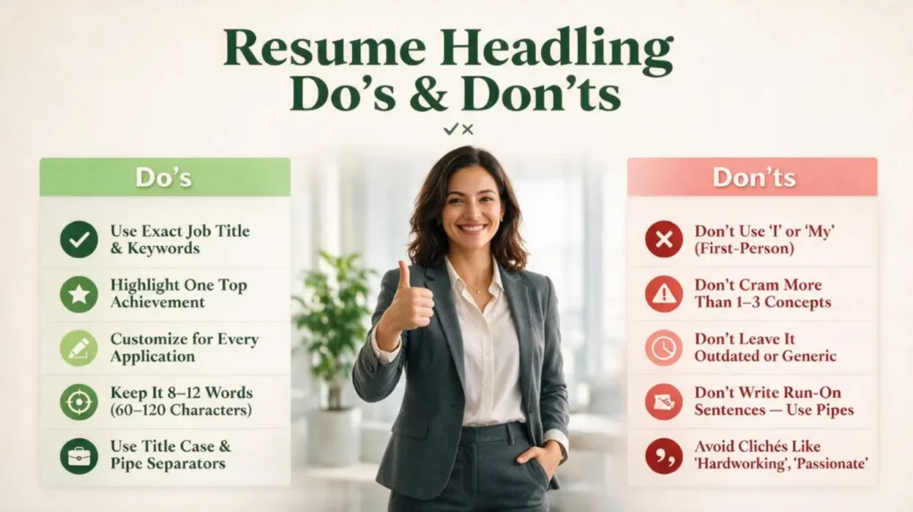 Headline for resume dos and don’ts showing best practices for writing a professional and effective resume headline