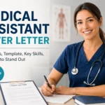 Medical assistant cover letter examples and writing guide featuring a healthcare professional with a cover letter
