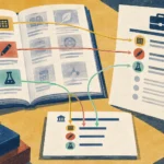 Illustration showing courses matched to an internship posting and selected for a resume’s education section