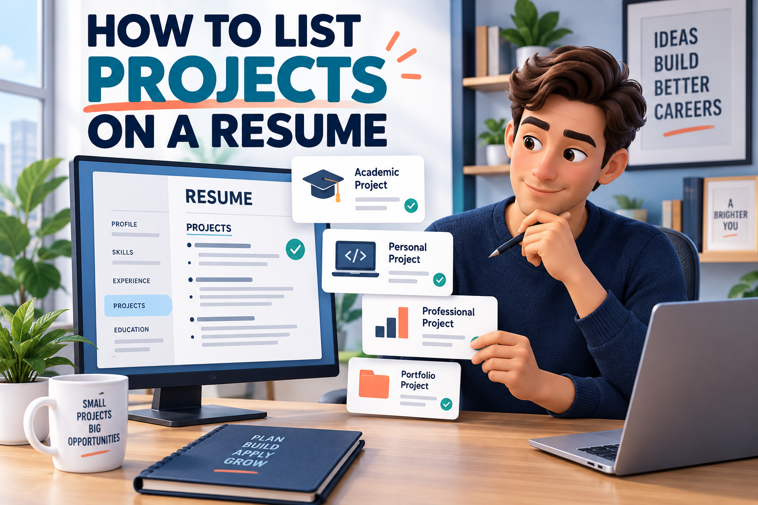 zprofessional organizing academic, personal and professional projects in a resume project section.