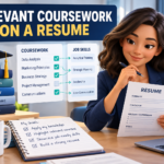 Graduate selecting relevant college coursework and matching courses with job skills for a professional resume.