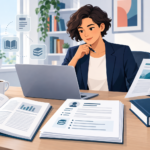 Professional reviewing a resume alongside journal articles, books and published research documents.