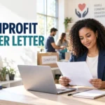 Professional reviewing a nonprofit cover letter in a community organization office