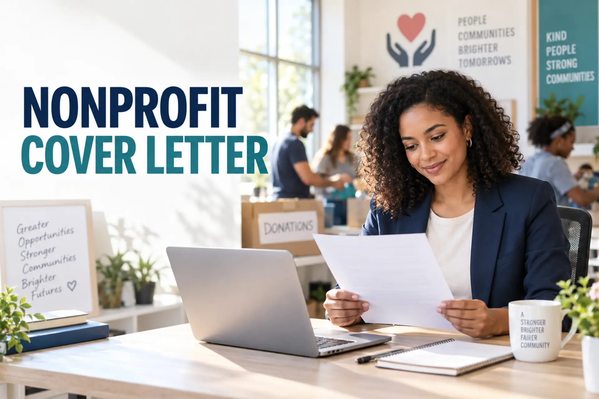 Professional reviewing a nonprofit cover letter in a community organization office
