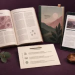 Illustration of a journal article, book, and online article beside a concise publications section on a resume