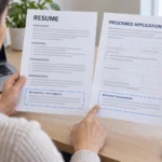 An applicant compares a resume footer with a prescribed application form before submitting.