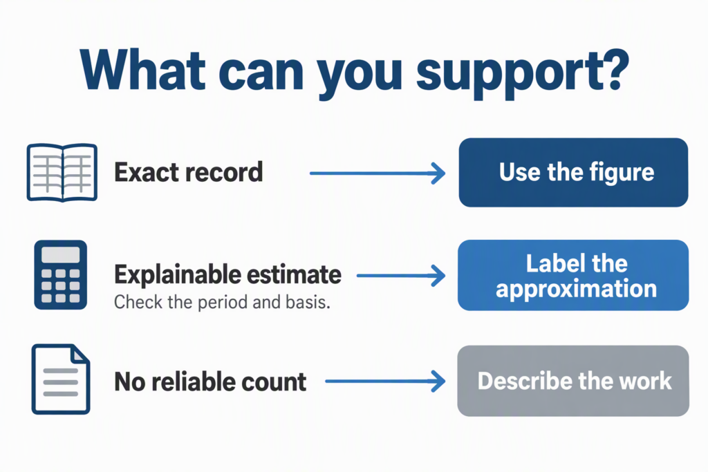 Three evidence paths lead to an exact figure, an estimate, or concrete detail.