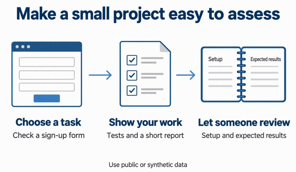 turning-a-project-into-reviewable-evidence A project workflow connects a role-related task, a shareable deliverable, and an independent review.