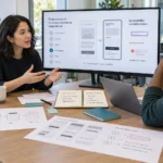A UX design candidate presents a case study with private details removed, along with research notes, an early sketch, a prototype, and accessibility notes.